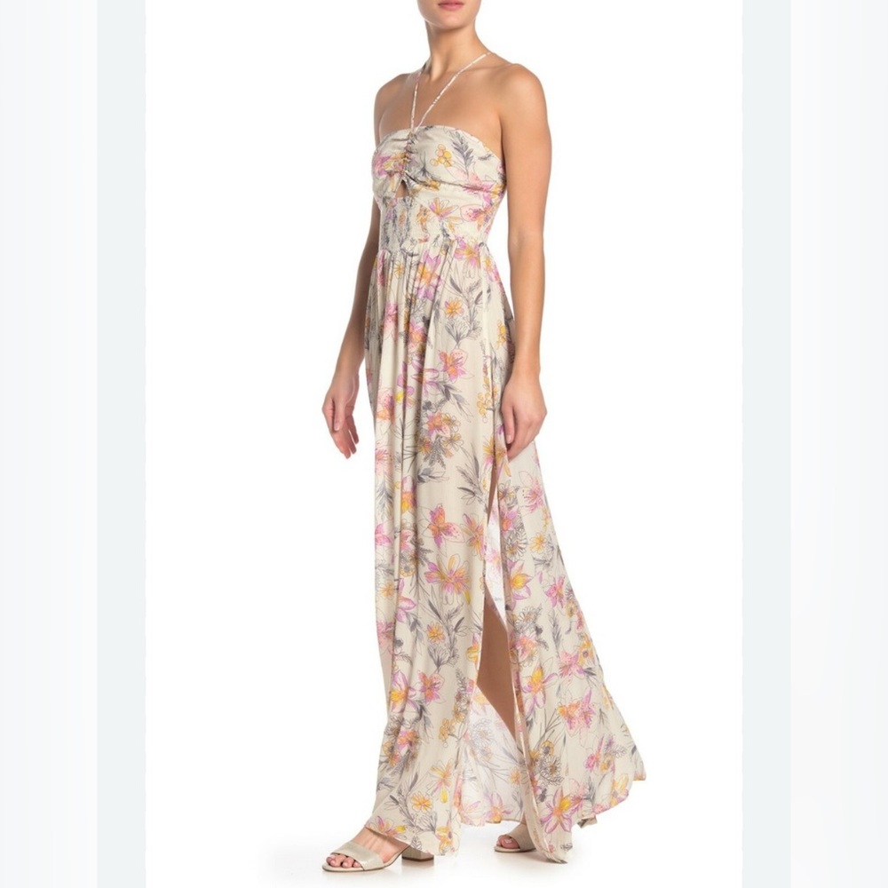 Free People One Step Ahead Pebble Cream Floral Maxi Slip Maxi Dress Sz S NWT